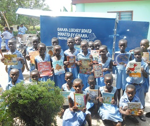 School Children with Mobile Library